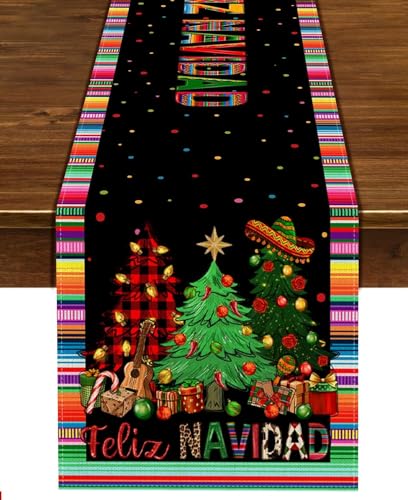 Nepnuser Feliz Navidad Table Runner Pattern-B 13" x 90" Christmas Holiday Decor