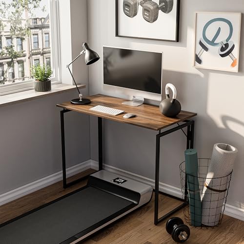 Alawooder 31.5-Inch Folding Desk with Wood Top, No Assembly, Brown, Space-Saving