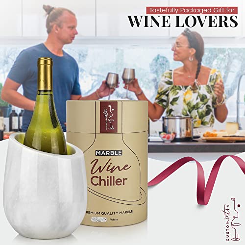 White Marble Wine Chiller Bucket - 750ml Bottle Cooler & Champagne Cooler - Elegant Party & Kitchen Decor - Gusto Nostro