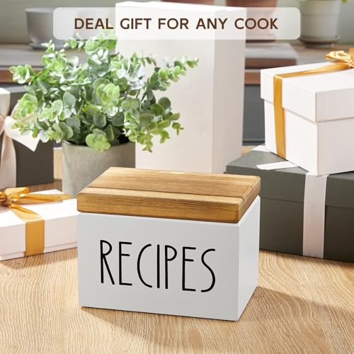 BWODYAY White Recipe Box with 100 Cards & 6 Dividers, 4x6 Organizer