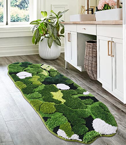Green Moss Bathroom Runner Rug 1'8" x 3'7" - Plant Leaf Bath Mat