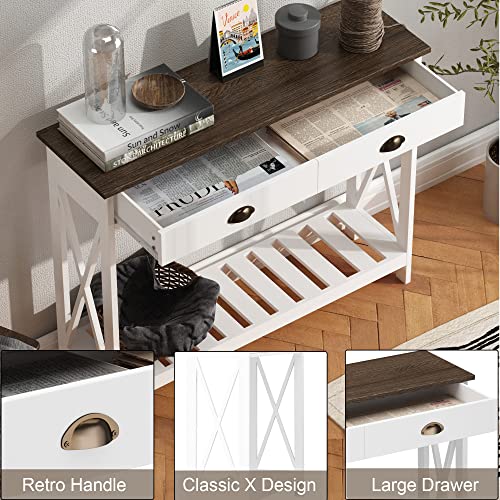 White Console Table with Drawer and Stable X Supports - 39.37W x 11.81D x 31.5H