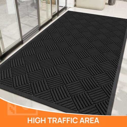 HOMEK Black Diamond Indoor Outdoor Door Mat 3' x 4' Entryway Rug Heavy-Duty