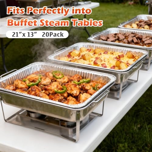 Benestanti 20 Pack Full Size Aluminum Steam Table Pans - Heavy Duty Disposable Roasting & Baking Trays for Catering