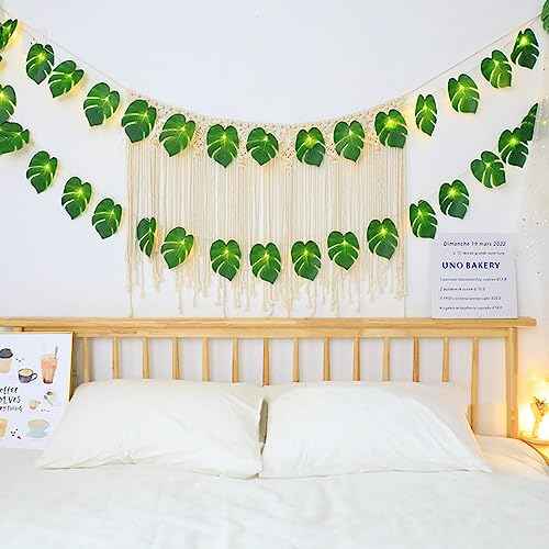 20 LED Palm Leaves String Lights, Tropical Artificial Monstera Leaf Wall Hanging Vine Leaf for Hawaiian Luau Party Jungle Theme Beach Birthday Home Decorations (A Monstera Leaf String Lights 1 Pcs)