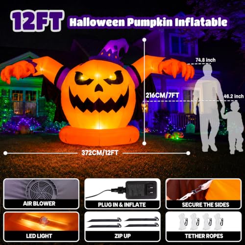 Max Fun 12.2 FT Inflatable Halloween Pumpkin Outdoor Decor - Weatherproof & Automatic Inflation