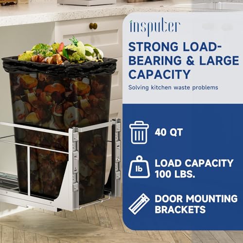 Insputer Silver Pull Out Trash Can for Under Cabinet Kitchen with Push-to-Open & Soft Close