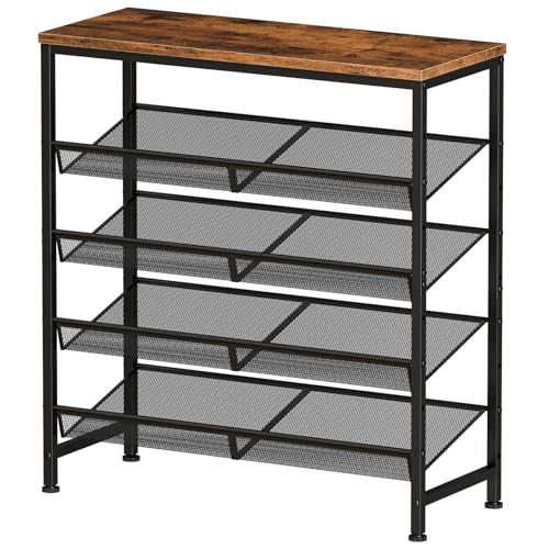 Rustin Brown 5-Tier Adjustable Metal Shoe Rack for Entryway, Holds 16-20 Pairs