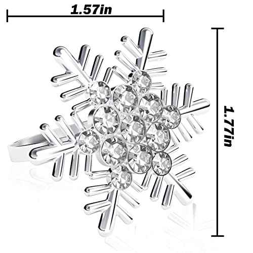ZeeDix Silver Snowflake Christmas Napkin Rings Set of 8 for Dinning Table Setting- Rustic Dinner Tables Setting Decoration for Wedding Receptions, Christmas, Thanksgiving Holiday Party Dinner Parties