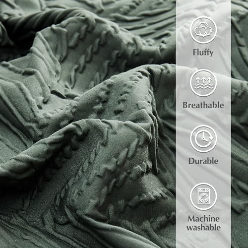 King Size Green Comforter Set - 7 Pieces Bed in a Bag with Botanical Design - King Bedding