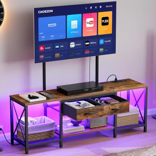CHOEZON 55.5-Inch Adjustable TV Stand with Mount, LED Lights & Power Outlet