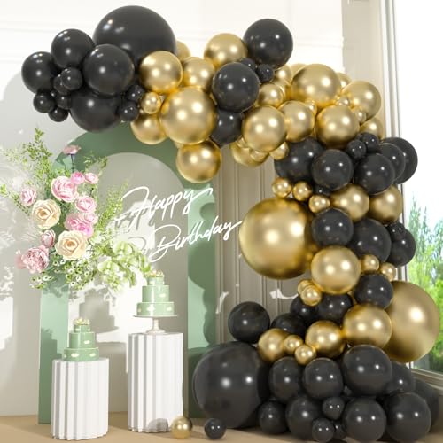 110pcs Black and Gold Balloons, 18/12/10/5 Inch Metallic Balloons