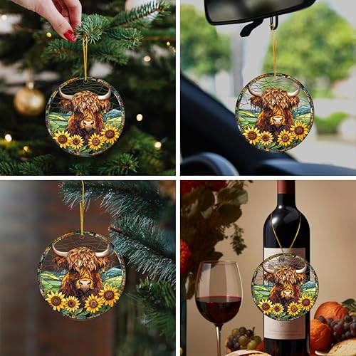 Highland Cow Decor Gifts Stocking Stuffers Highland Cow Ornament Christmas Tree Decorations Ornaments for Living Room Bathroom Decor Bedroom Field Birthday