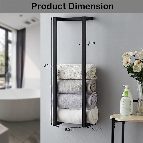 Roeveca Black Wall-Mounted Towel Rack for Bathroom Storage, Modern Metal Organizer