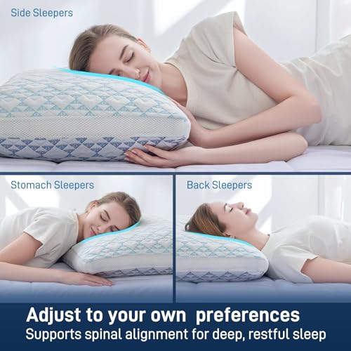 Queen Size Adjustable Shredded Memory Foam Pillow Set of 2 - Hypoallergenic Bamboo Viscose Cover