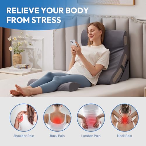 Plush 3PCS Wedge Pillow Set for Post-Surgery, Acid Reflux & Back Pain Relief – Adjustable Support Bed Pillows for GERD & Snoring