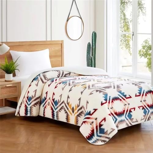 Ivory Bohemia Sherpa Fleece Blanket 90x112 Inch King Size Ultra Soft Throw
