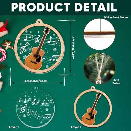 Guitar Ornaments for Christmas Tree - Guitar Ornament 2 Layer Wood & Acrylic Decoration - Guitar Player Gifts for Guitarist, Music Lovers, Mom, Dad, Friends, Teachers - Music Gifts for Women Men