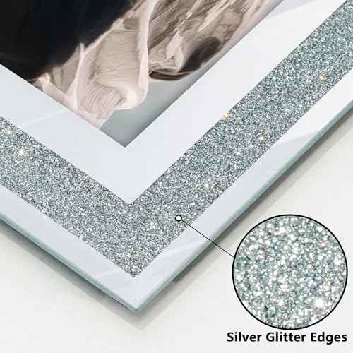Vienrose 4x6 Picture Frame High-Definition Glass Picture Frames with Silver Glitter Edges Horizontally or Vertically Photo Frame Christmas Mother's Day Father's Day Thanksgiving Gifts