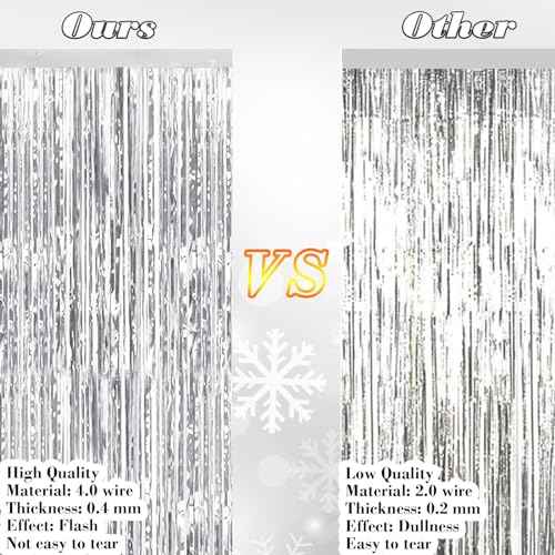 6 Pack Silver Foil Fringe Backdrop Curtains,3.28 ft x 8.2 ft Thicken Metallic Tinsel Streamer Party Decorations for Christmas New Year Birthday Wedding Graduation Party Decor Supplies