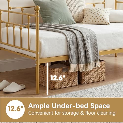 Gold Twin Daybed Frame with Metal Slats & Headboard - Modern Sofa Bed for Living Room & Guest Room