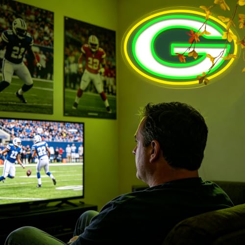 BNBIDEN Green Packers Football Neon Sign for Wall Decor, Sports Bar & Man Cave Lighting