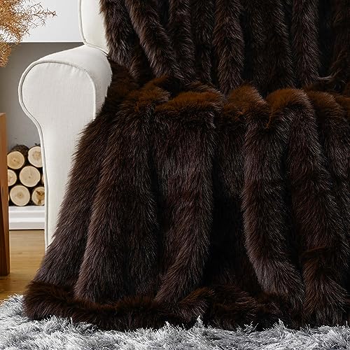 Faux Fur Throw Blanket - Brown, 60x80 Inches, Luxury Home Decor - Chocolate Variation