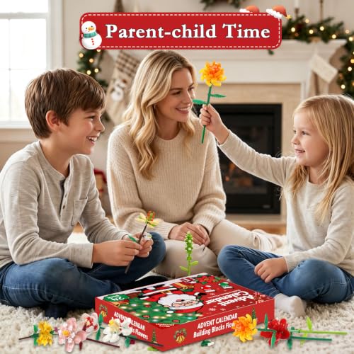 Flower Advent Calendar 2026 – 24-Day Christmas Countdown Building Set for Kids & Adults