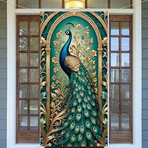 Peacock Door Cover Happy Diwali Photo Backdrop Indian Deepavali Festival of Lights Christmas Party Decorations and Supplies for Home-71¡¿35''