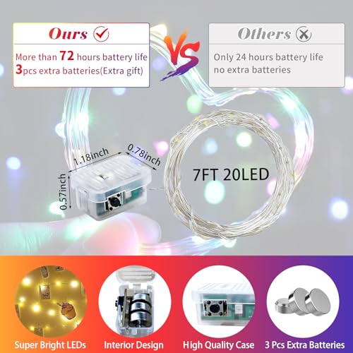 12 Pack Fairy Lights 7Ft 20 LED Twinkle String Lights 3 Modes Battery Operated Waterproof Firefly Starry for Mason Jar Party Wedding Christmas Valentines Day Table Centerpieces,Multicolor