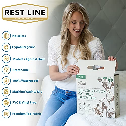 Rest Line Organic Waterproof Twin Mattress Protector - Noiseless & Breathable