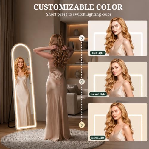 SageNest Arched LED Full Length Mirror 60x16 with Lights, Modern Floor Mirror