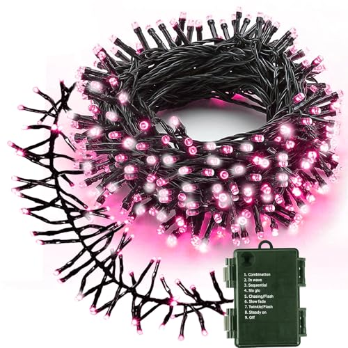 Twinkle Lights Battery Operated 100 LED Romantic String Lights 8 Modes Waterproof for Home, Garden, Party, Holiday, Christmas Tree Decoration (Pink & White)