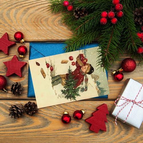 Vintage Christmas Postcard Set 12 pcs – Pretty Greeting Cards for Holiday Wishes