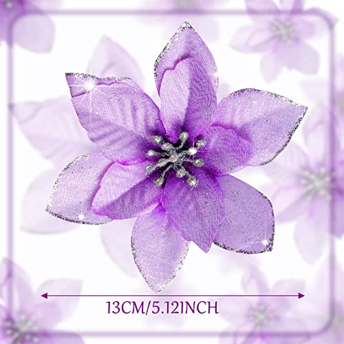 WILLBOND 45pcs Purple Glitter Poinsettia Artificial Christmas Flowers