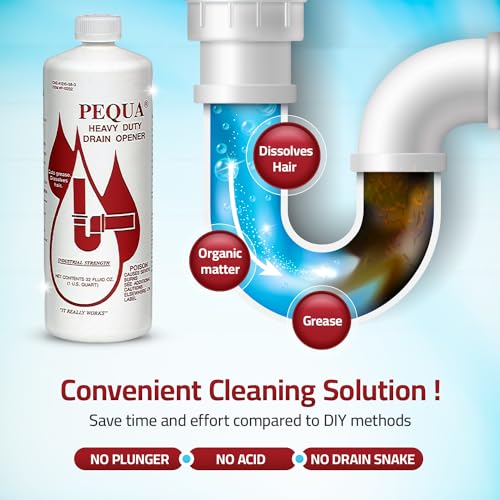 Heavy Duty Drain Opener 4 Pack - Non-Acid, Fast-Acting Industrial Drain Cleaner for Sinks, Tubs & Septic Tanks