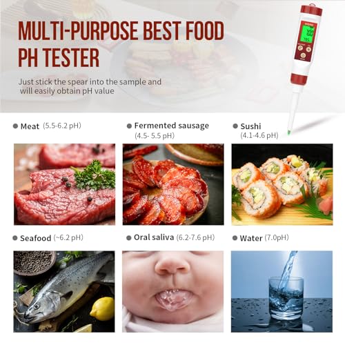 Digital pH Meter for Food Fermentation - Red, Calibrates with Solution