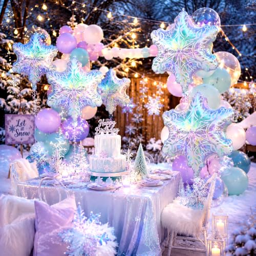 Snowflake Balloons 8-Pack Iridescent Winter Party Decorations