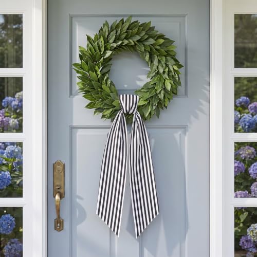 Black & White Wreath Sash — 55in Rustic Ribbon for Front Door Decor