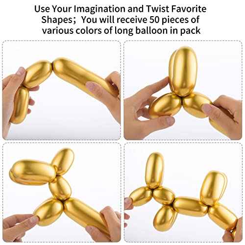 50 Pcs 260 Long Metallic Gold Latex Modeling Twisting Balloons for Birthday, Wedding, Engagement, Anniversary, Christmas, Festival Party Decoration