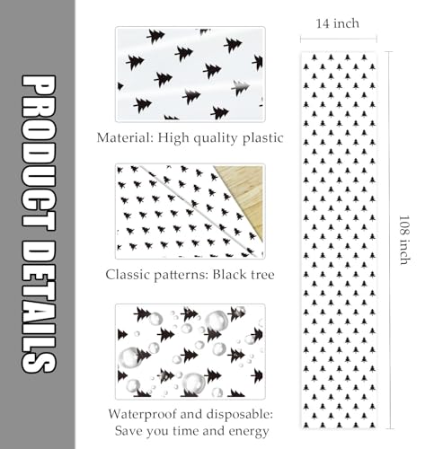 12 Pack Christmas Table Runner Plastic Holiday Decor 14 x 108 Black with Christmas Trees