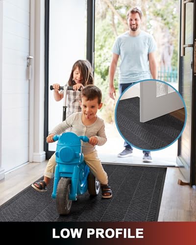 Dark Grey 5' x 7' Indoor Outdoor Heavy Duty Front Door Mat - Entryway Rug