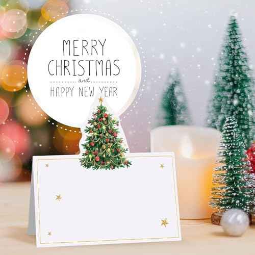 Christmas Place Cards for Table Setting Christmas Tree Die Cut Place Cards Party Name Cards for Table Holiday Dinner Brunch or Any Occasion Party Decoration(50pcs)