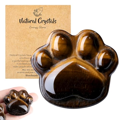 Tiger Eye Cat Paw Crystal Statue Carved Figurines for Sculpture Worry Stone Crystals and Healing Stones Decor Mental Health Natural Gemstones Cute Cat Lover Gifts for Women
