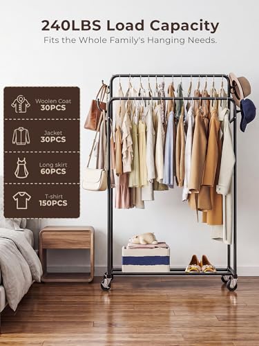 HogHow Double Rod Rolling Clothes Rack with Wheels - Portable Garment Organizer for Bedroom & Laundry
