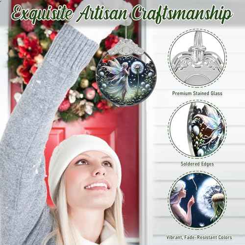 Stained Glass Butterfly Fairy Christmas Ornaments - Handmade Magical Ornaments for Christmas Tree Home Decorations - Unique Gifts for Women, Mom, Daughter, Kids