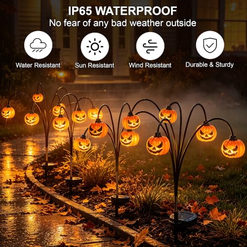 Thiswing 4 Pack Solar Halloween Pumpkin Lights Outdoor Decor, Fall Lanterns