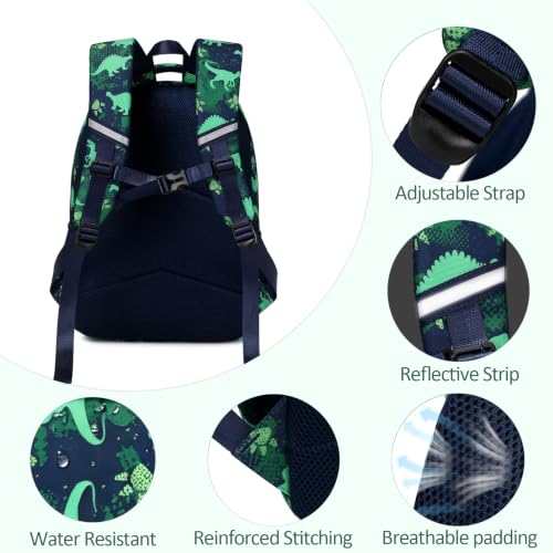 Kids Dinosaur Backpack for Boys - Lightweight School Bookbag, Water-Resistant & Durable