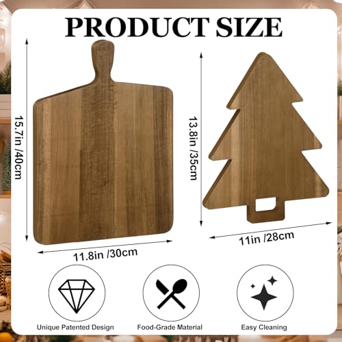 Vesici 2 Pcs Christmas Tree Cutting Board Acacia Wood – Tree & Square Charcuterie Set
