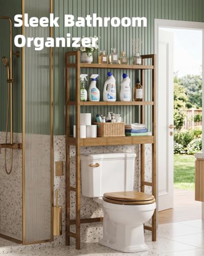 Walnut Over-The-Toilet Bathroom Storage Shelf with 3 Adjustable Bamboo Shelves